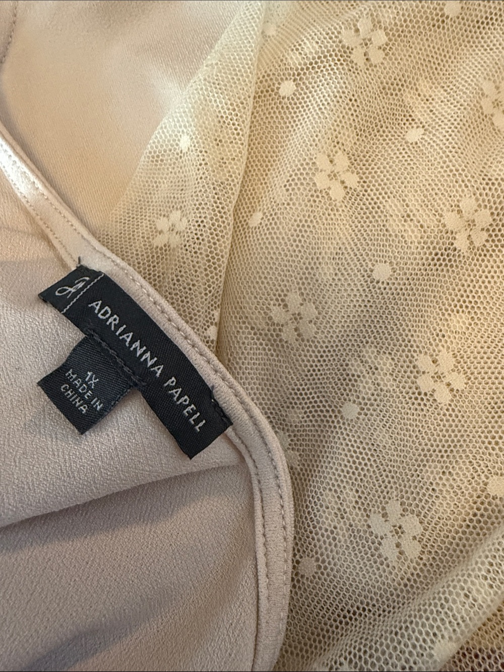 Adrianna Papell Cream Floral Mesh sleeve top